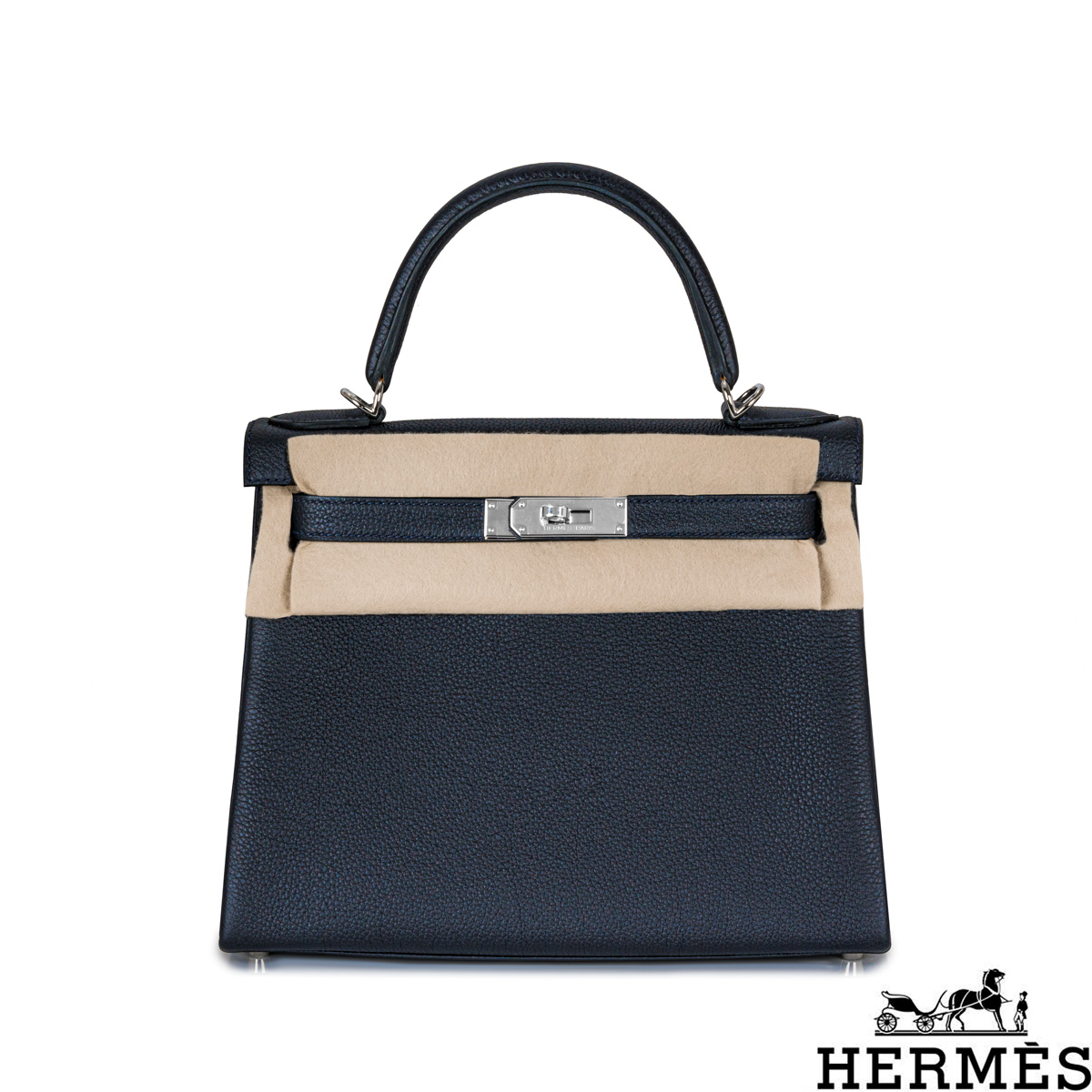 Hermes Kelly II 28 Retourne Black Noir Togo GHW Handbag, U Stamp with Twilly